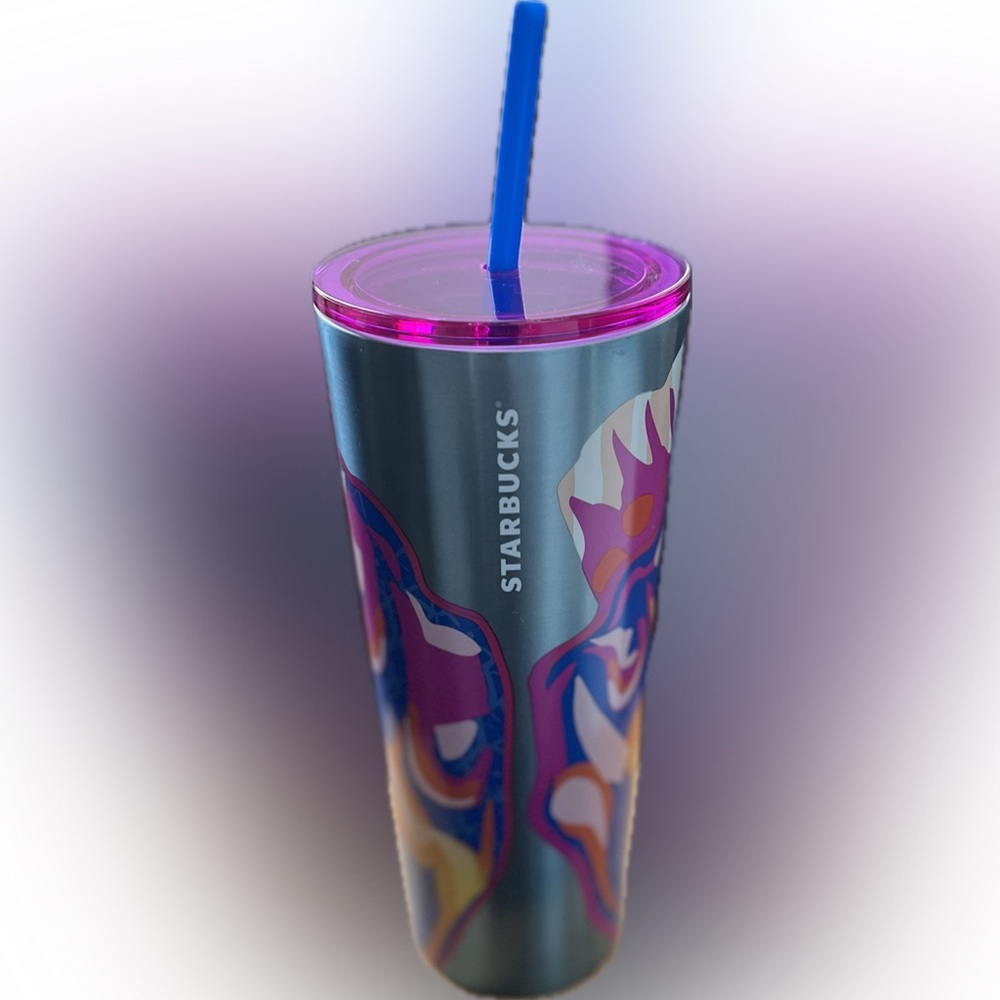 NWT Starbucks Summer 2024 Butterfly Patterned Purple Silver SS Tumbler